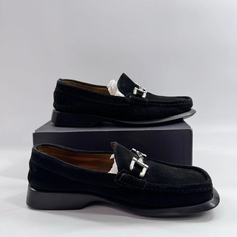 d.lepori Loafers Mens US Sz 10 / 43 black horsebit suede shoes Made in Italy Y2K